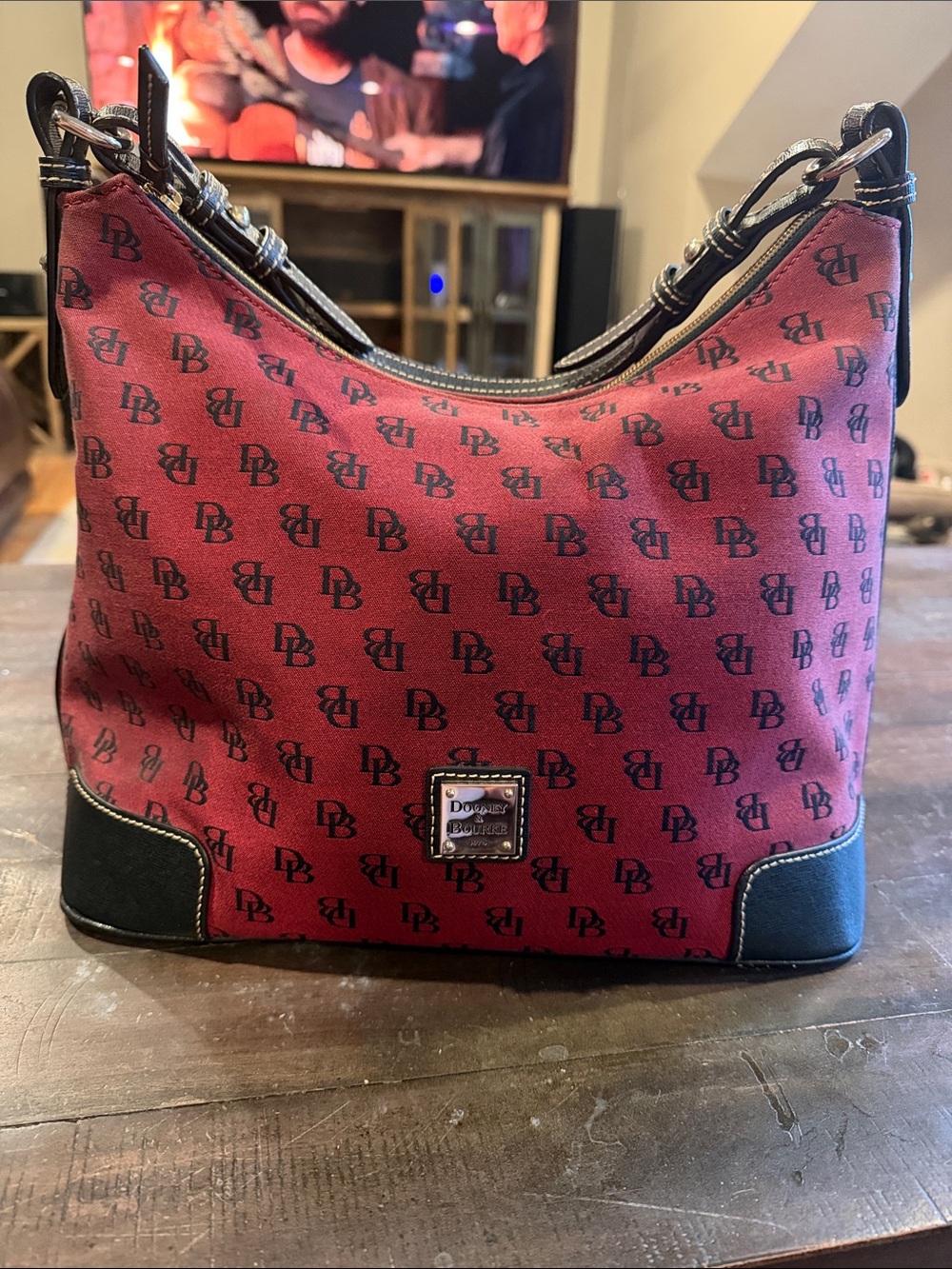 Dooney & Bourke Burgundy Monogram Shoulder Hobo
